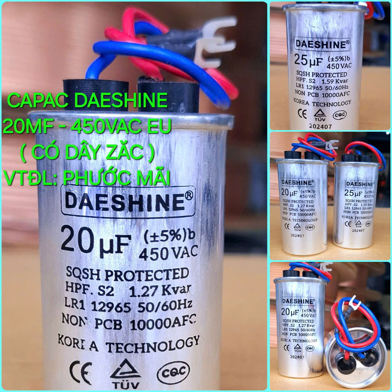 Tụ Điện (Capa) Daeshine 20μF - 25μF 450VAC (Loại Có Dây)