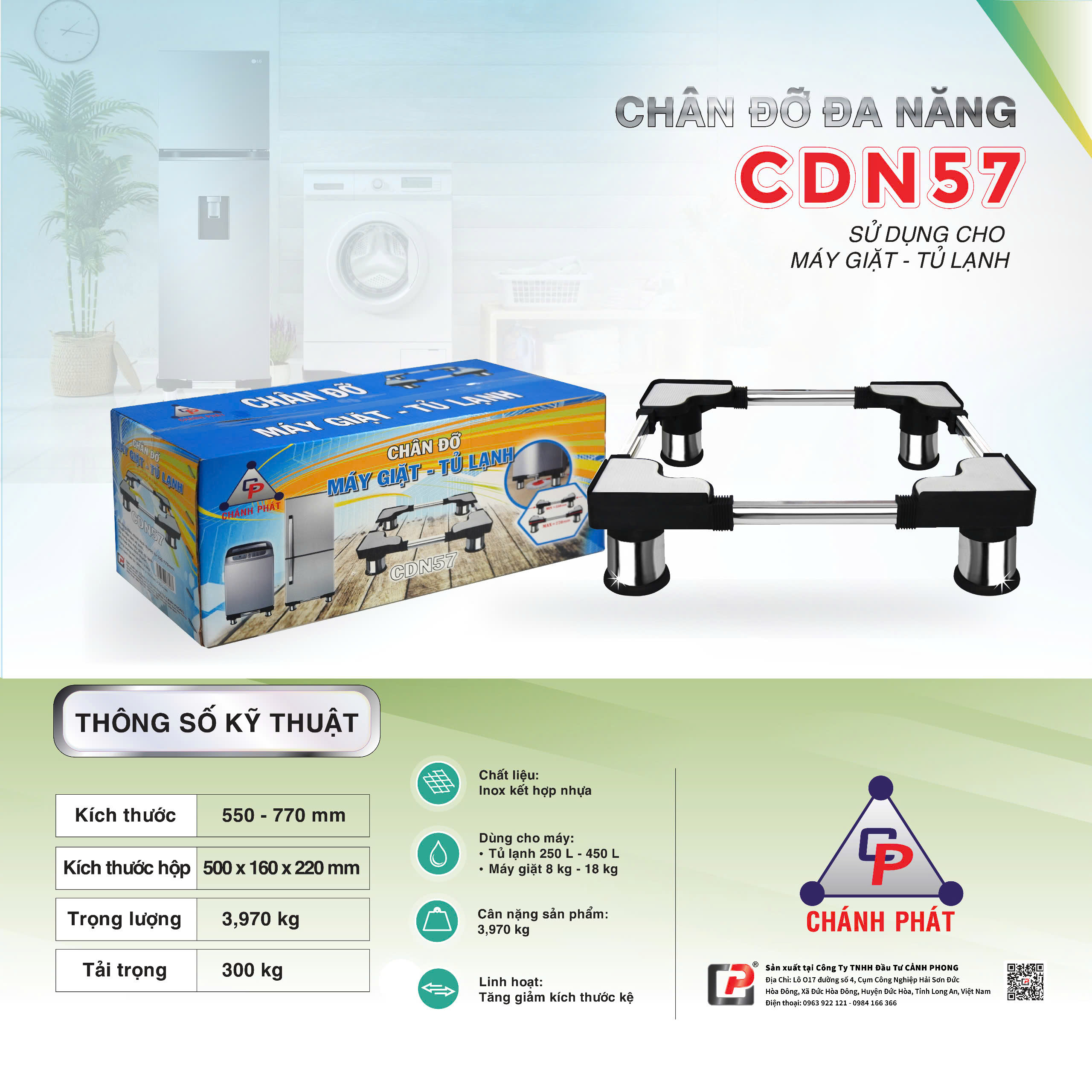 Chân Đế Kê Tủ Lạnh, Máy Giặt Đa Năng CDN57 (550-770mm)