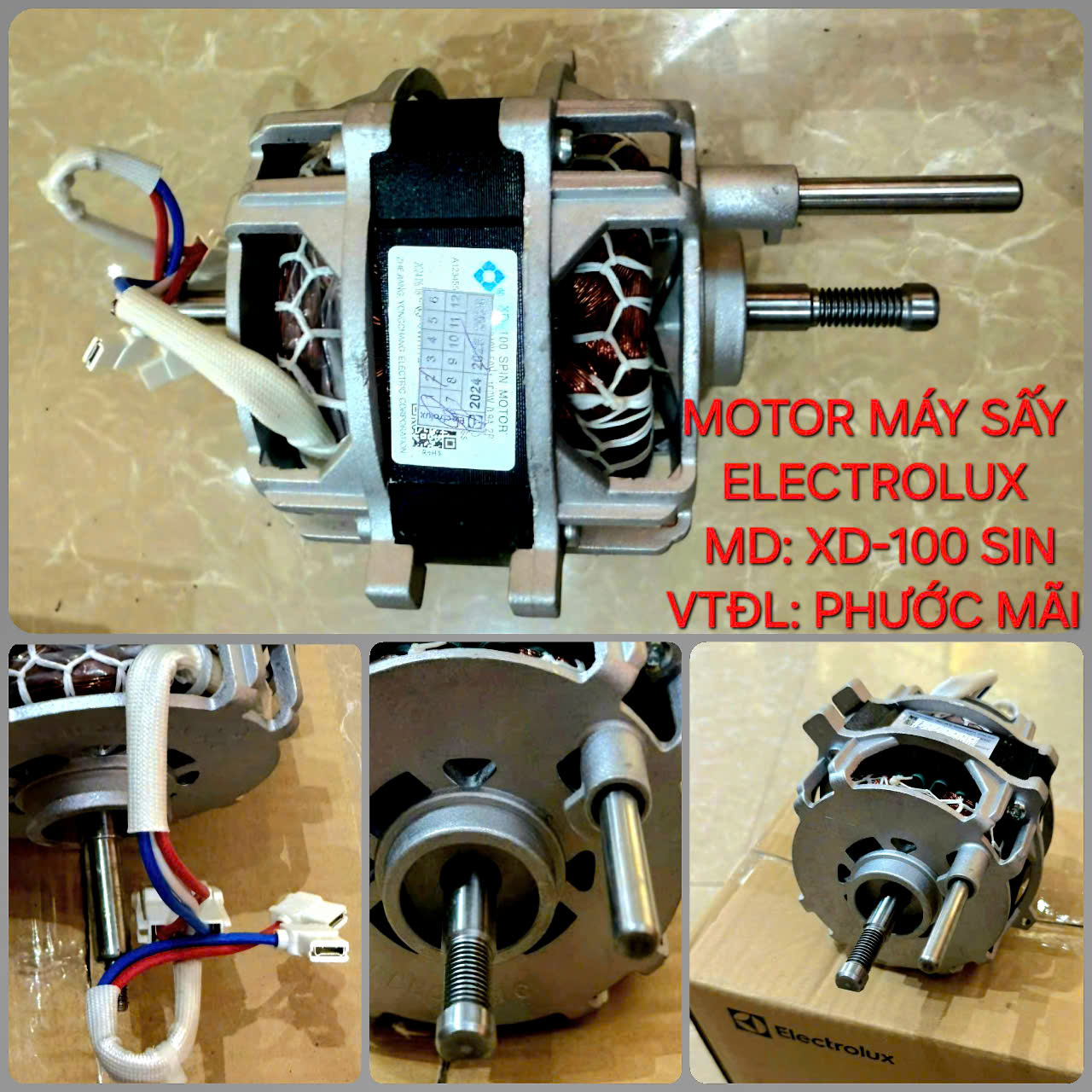 Motor (Mô-tơ) Máy Sấy Quần Áo Electrolux XD-100 SIN (Hai Đầu Trục) Chính Hãng