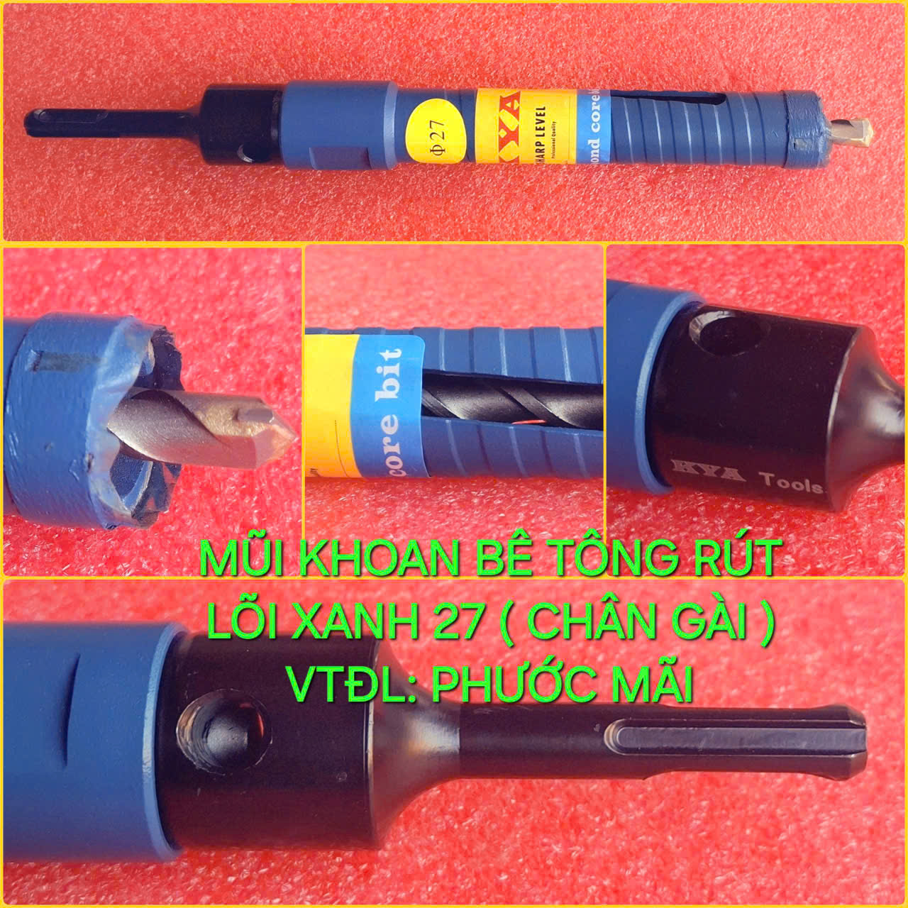 Mũi Khoan Rút Lõi Bê Tông Khô KYA (Màu Xanh) Lỗ $27 \times 250\text{mm}$ Chân Gài SDS-Plus Cao Cấp