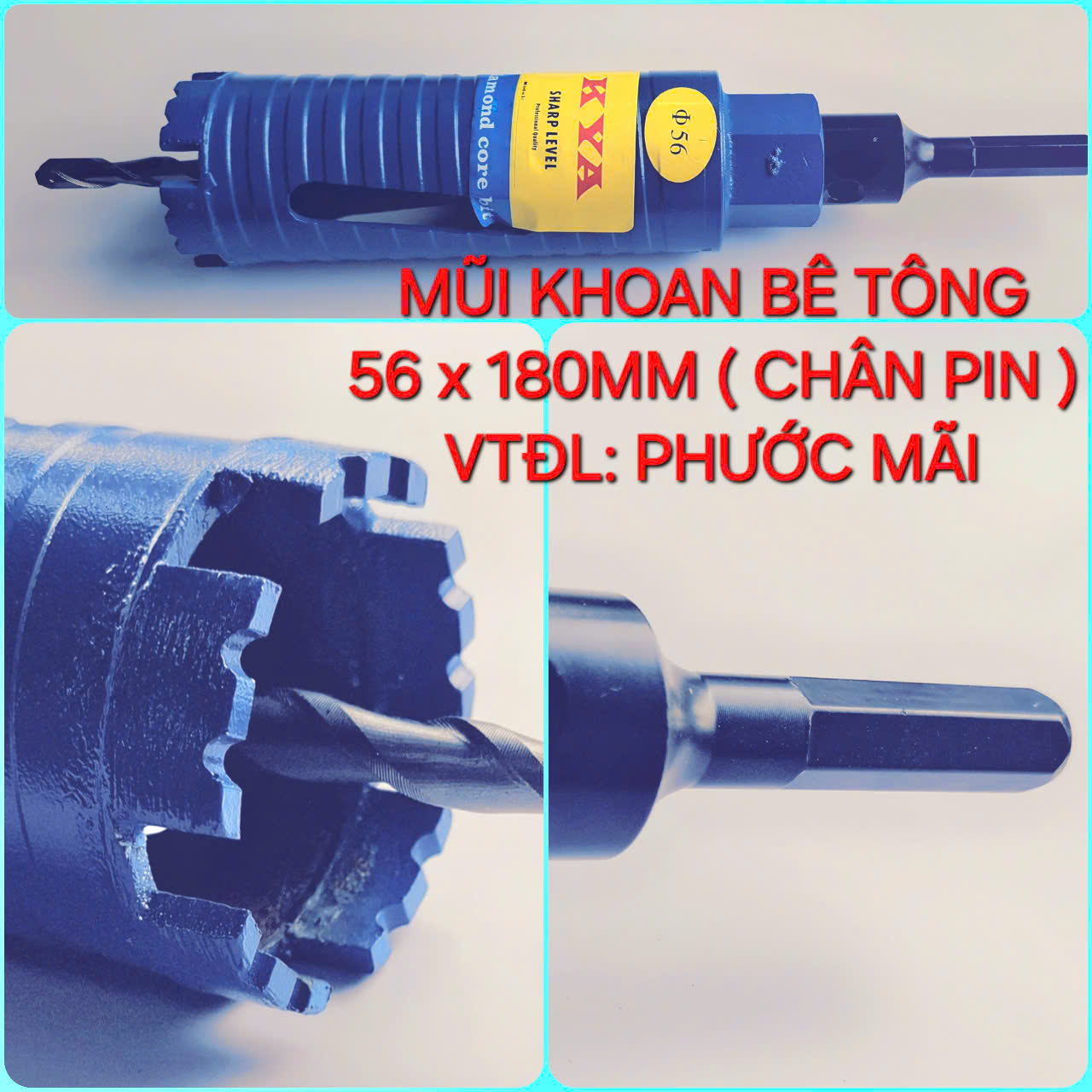 MŨI KHOAN RÚT LỖI MÀU XANH 56 x180MM CHÂN PIN