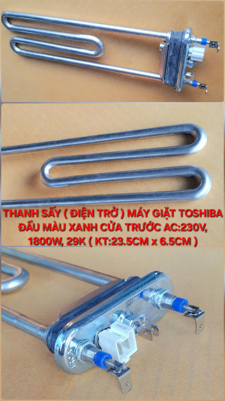 Thanh sấy (điện trờ) máy giặt toshiba đàu màu xanh cửa trước